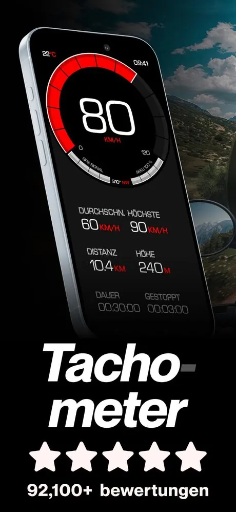 GPS Speedometer App — 80 km/h Tachometer mit Durchschnitts- und Höchstgeschwindigkeit
