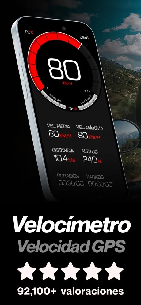 App GPS Speedometer — Velocímetro de 80 km/h con velocidad media y máxima