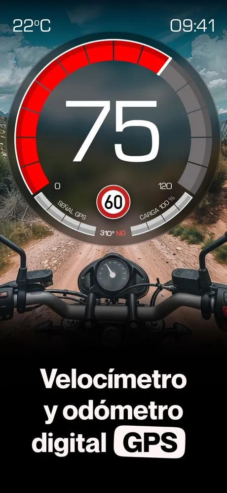 App GPS Speedometer — Velocímetro a pantalla completa a 75 km/h con límite de 60 km/h