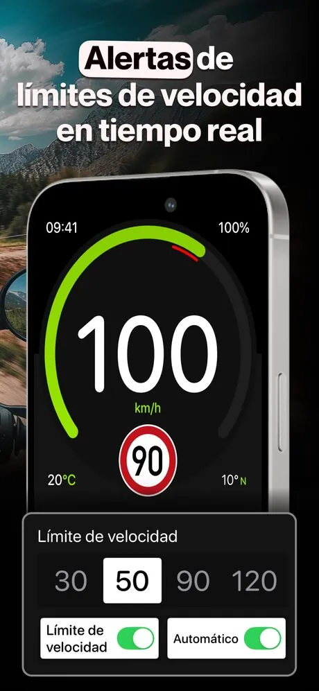 App GPS Speedometer — Alertas de límite de velocidad en tiempo real a 100 km/h