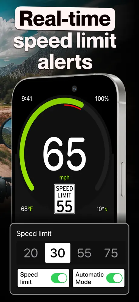GPS Speedometer app — real-time speed limit alerts at 65 MPH